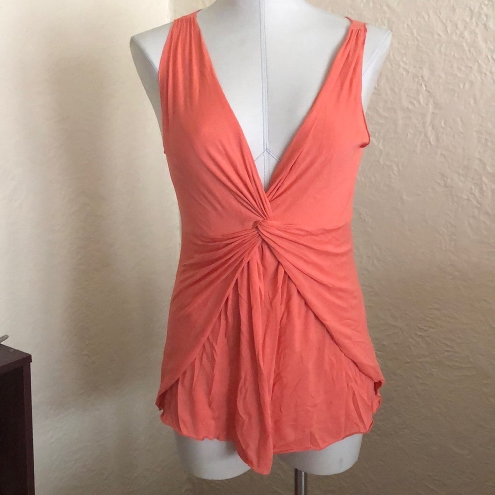 Cynthia Steffe Coral Pink Orange Twist Bust Tank Top